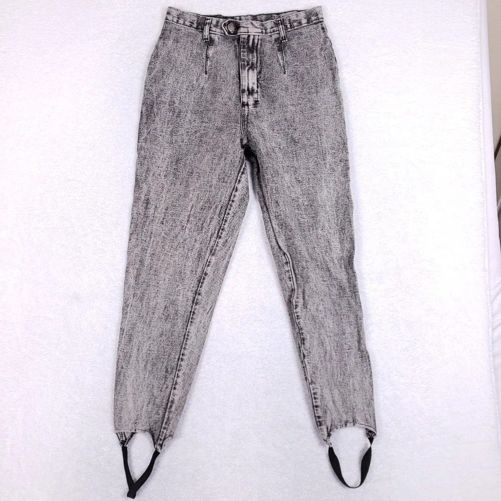 Denim Republic Vintage 13/14‎ High Waisted Acid Wash Stirrup Jeans Gray 80s 90s